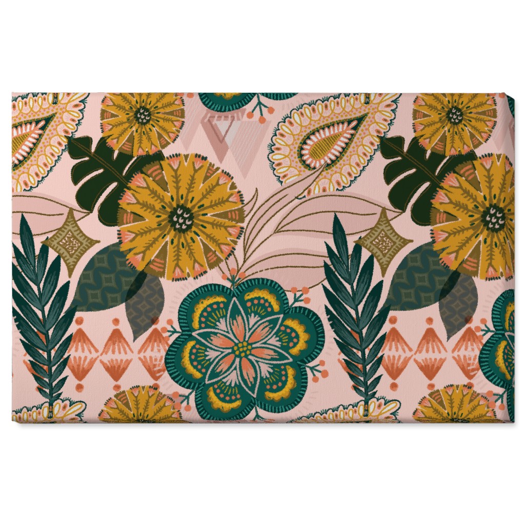 Boho Tropical - Floral - Pink Wall Art, No Frame, Single piece, Canvas, 24x36, Multicolor