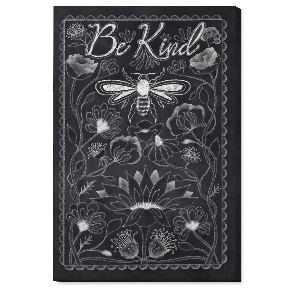 Be Kind Floral Wall Art, No Frame, Single piece, Canvas, 24x36, Black