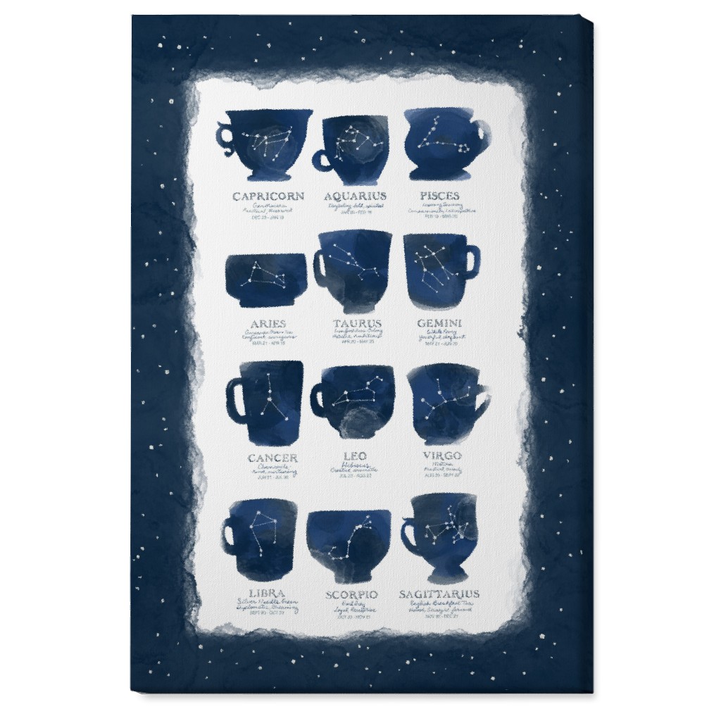 Zodiac As Tea Types Wall Art, No Frame, Single piece, Canvas, 24x36, Blue