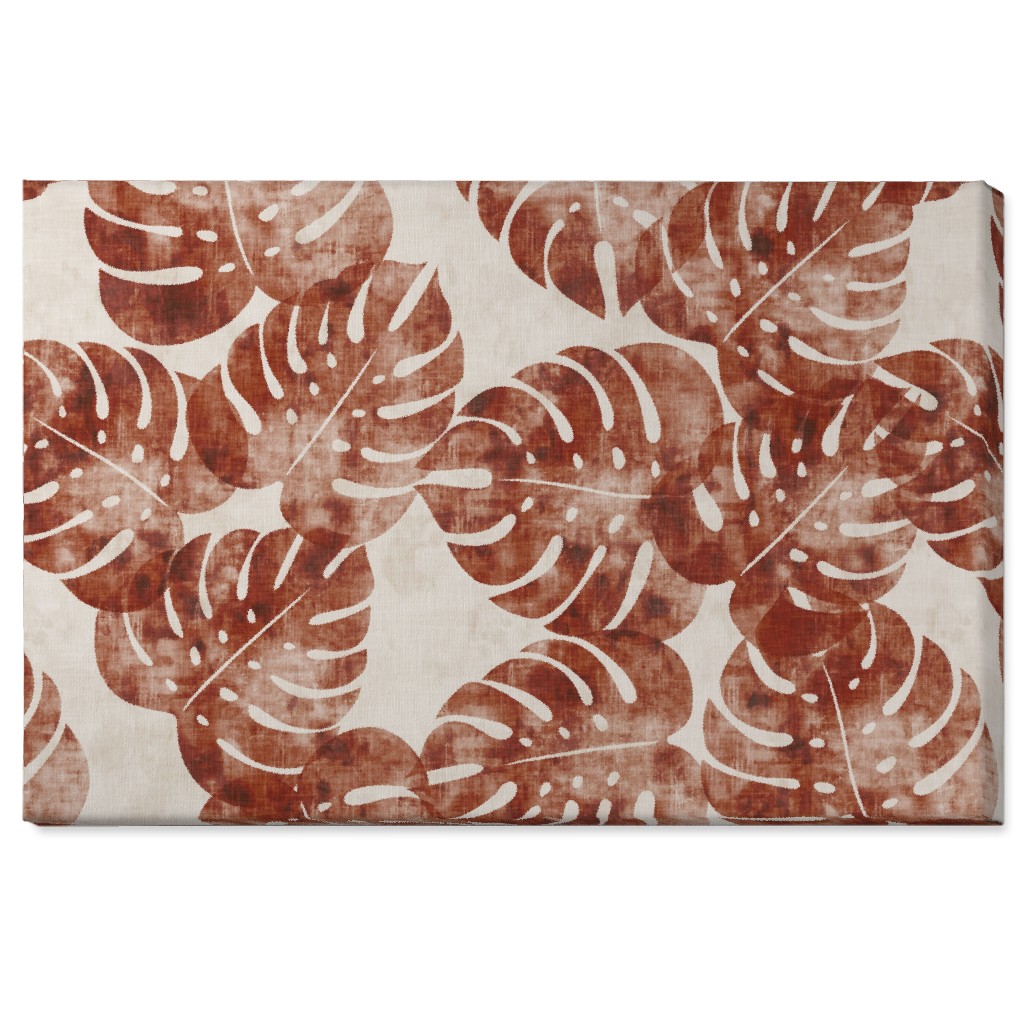 Monstera Leaves - Rust Wall Art, No Frame, Single piece, Canvas, 24x36, Brown