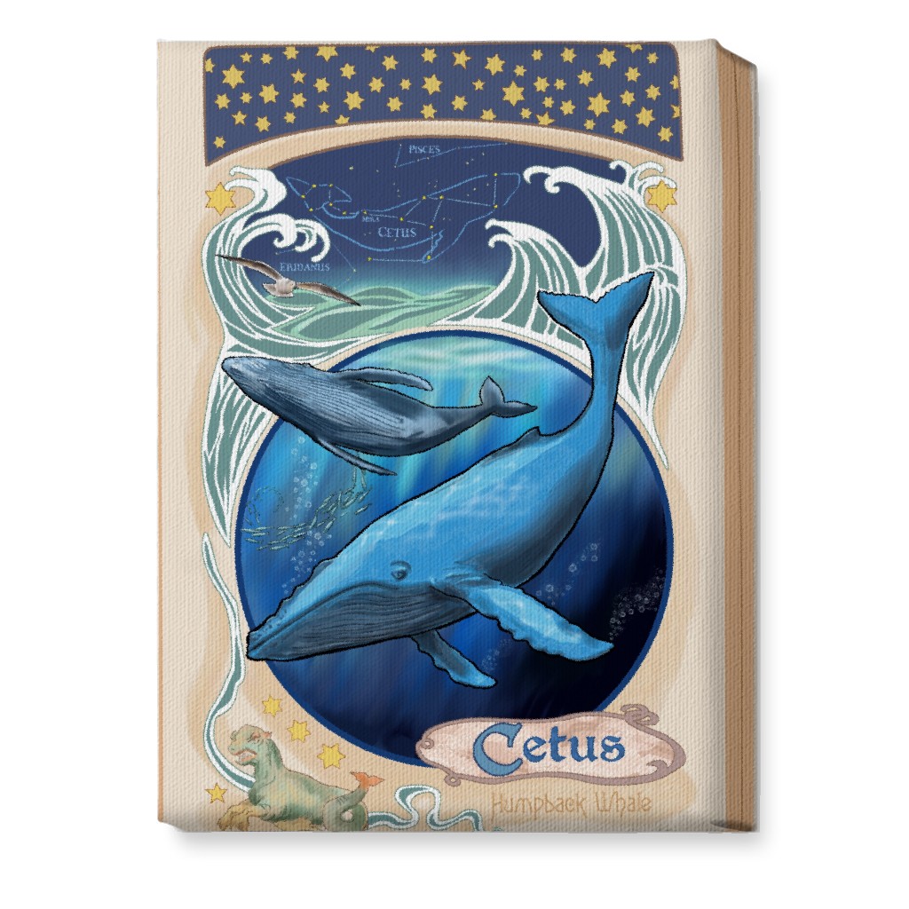 Art Nouveau Cetus the Humpback Whale Wall Art, No Frame, Single piece, Canvas, 10x14, Blue, True Blue