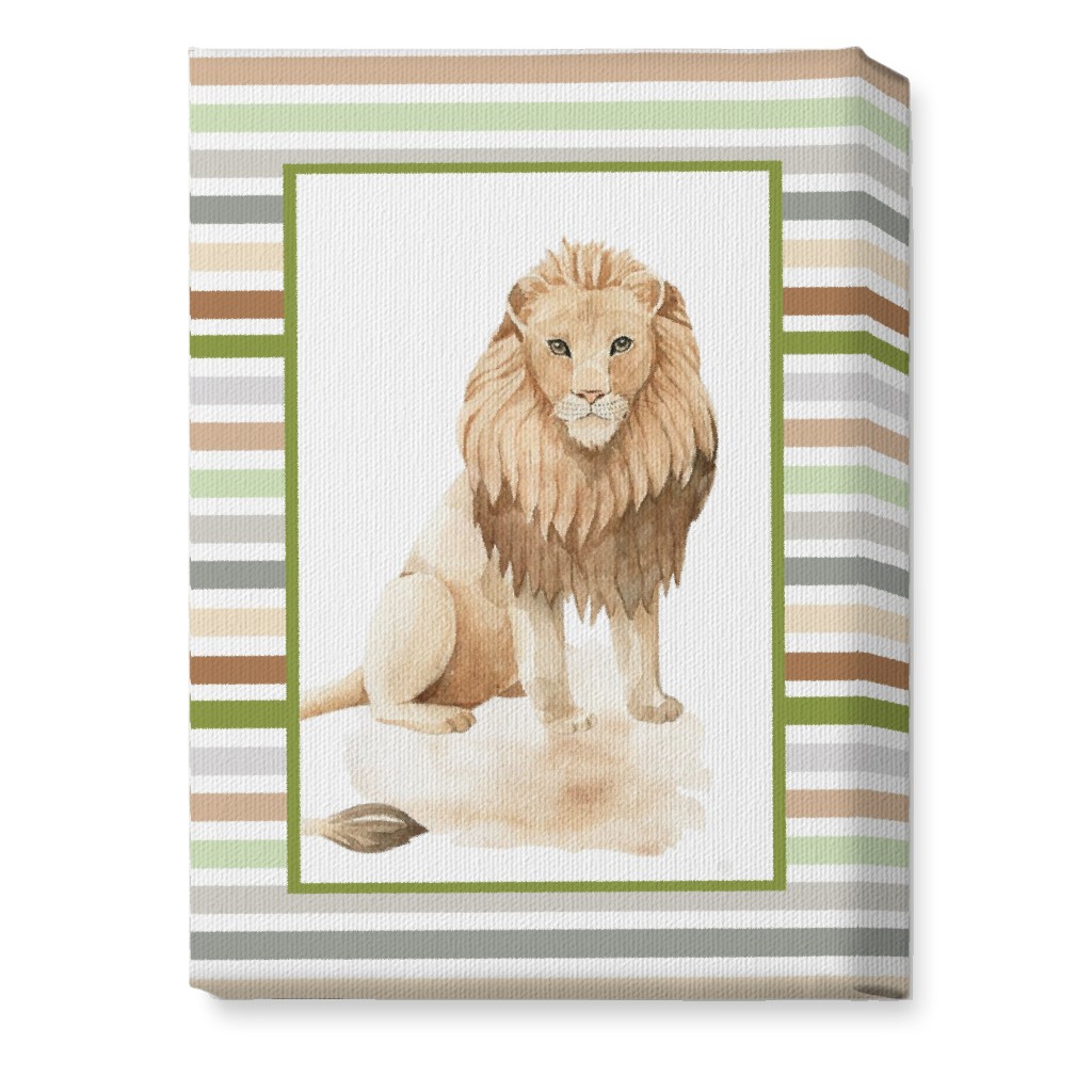 Jungle Safari Animals and Stripes - Lion Wall Art, No Frame, Single piece, Canvas, 10x14, Multicolor