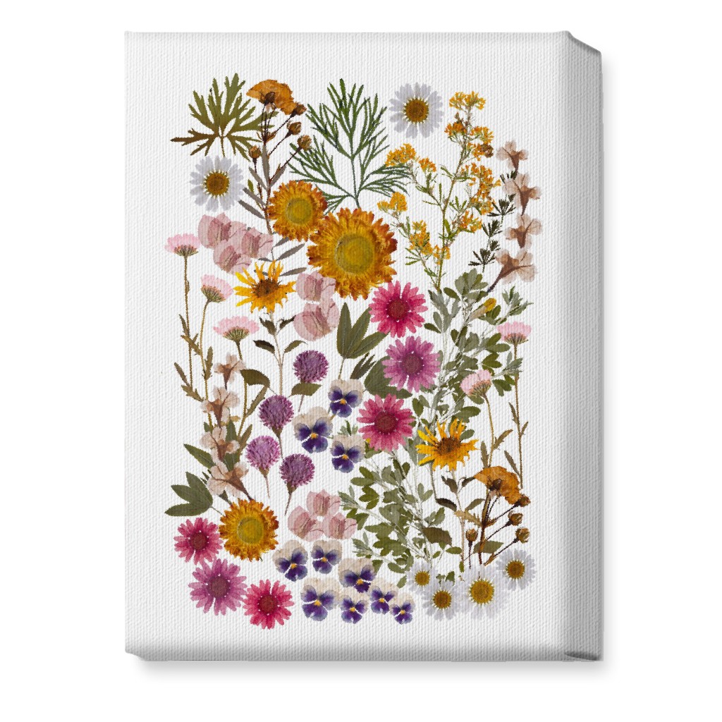 Pressed Flowers on White Wall Art, No Frame, Single piece, Canvas, 10x14, Multicolor