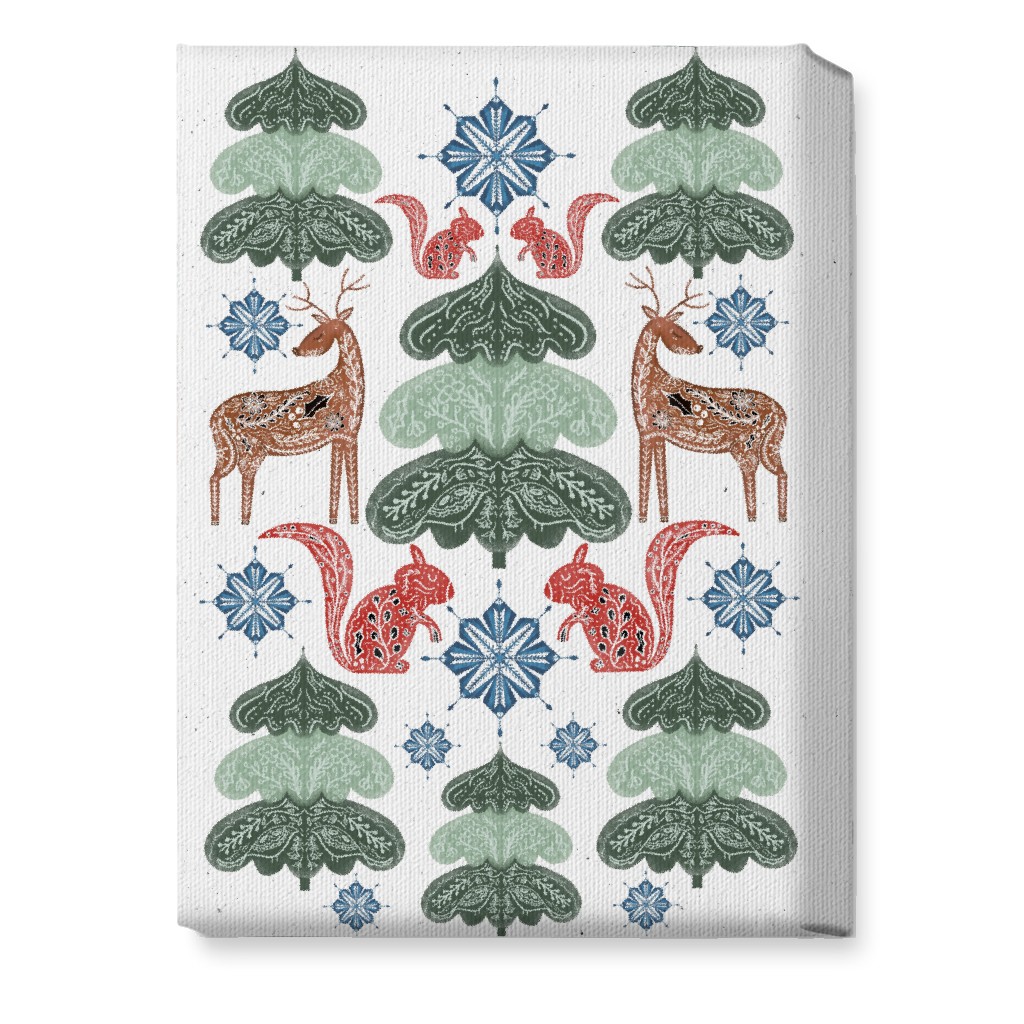 Scandi Woodland Forest & Animals - Green Wall Art, No Frame, Single piece, Canvas, 10x14, Green, Classic Green