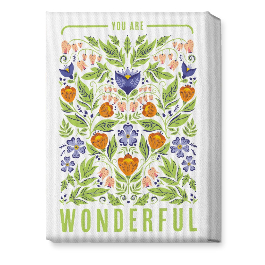 You Are Wonderful Floral - Green Wall Art, No Frame, Single piece, Canvas, 10x14, Green, Classic Green