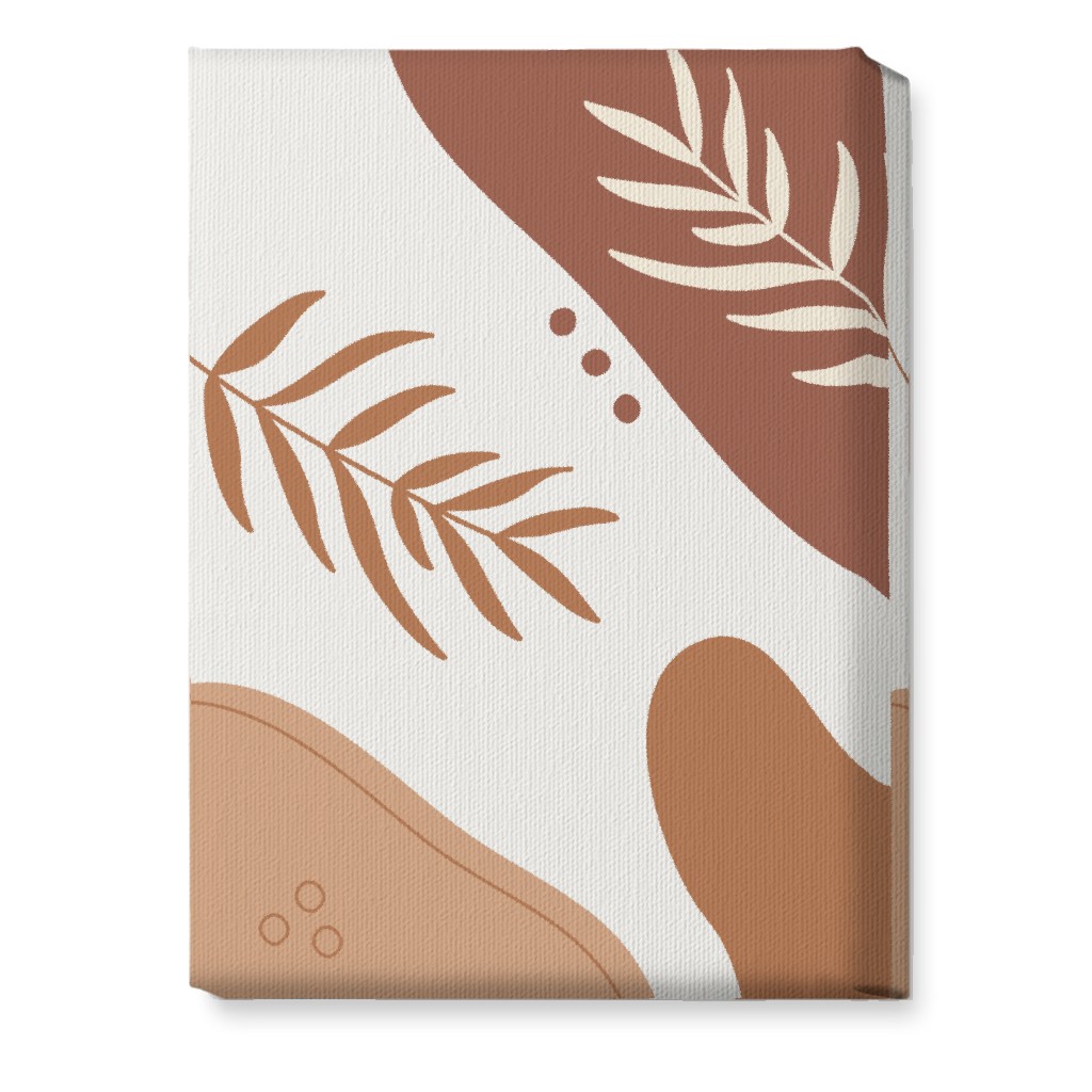 Fern Leaves and Abstract Shapes - Earth Tones Wall Art, No Frame, Single piece, Canvas, 10x14, Orange