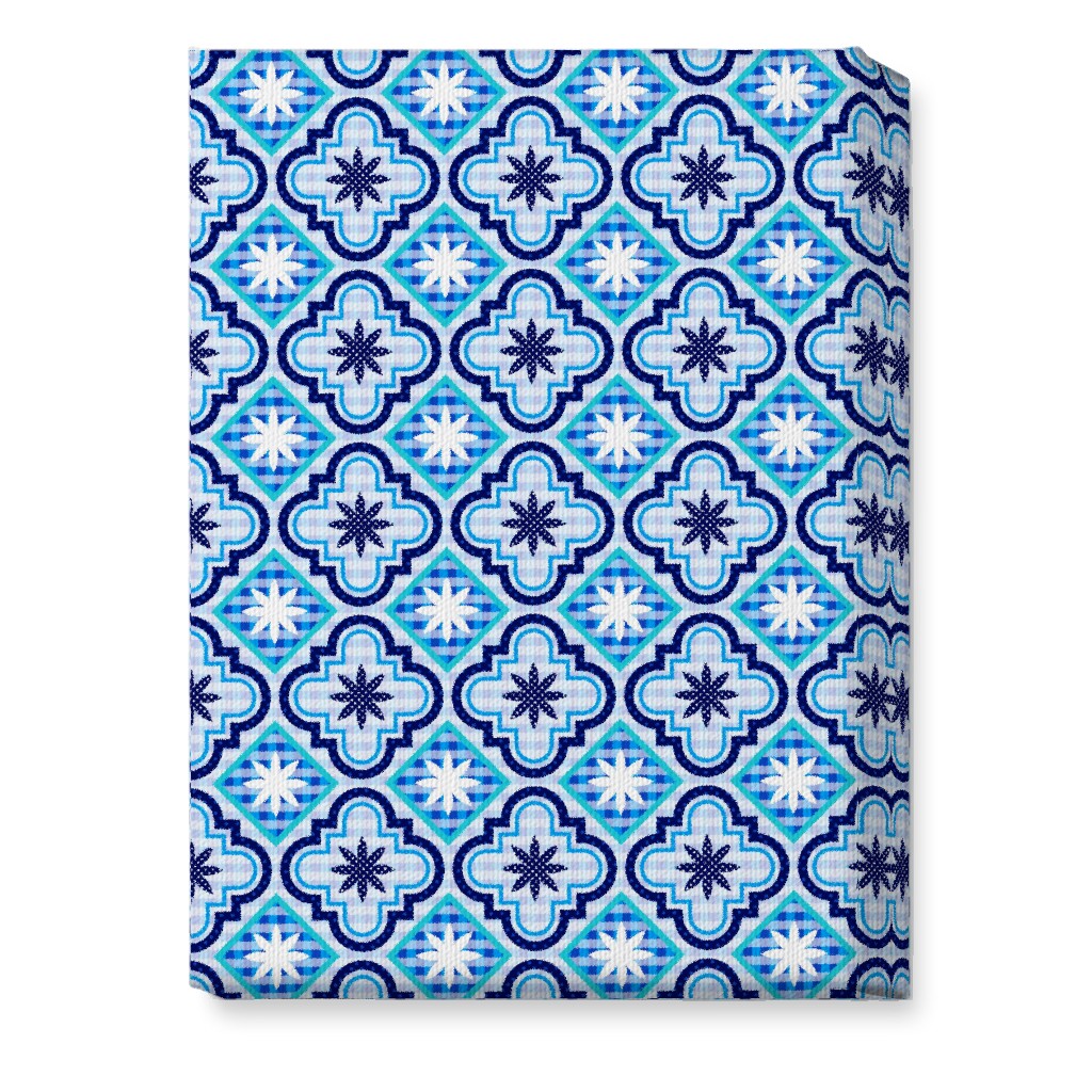 Tile Patchwork - Blue Wall Art, No Frame, Single piece, Canvas, 10x14, Blue