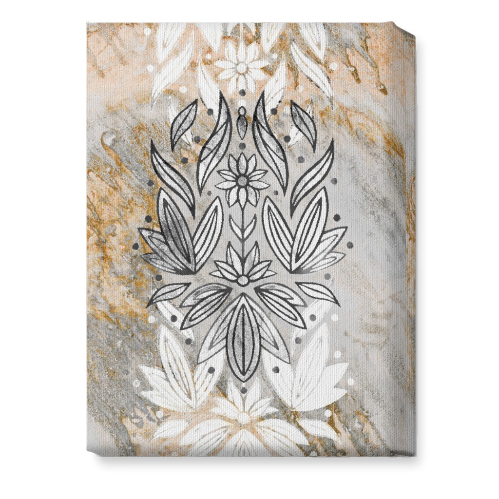 Floral Art Deco Marble Wall Art, No Frame, Single piece, Canvas, 10x14, Gray, Silver Lining