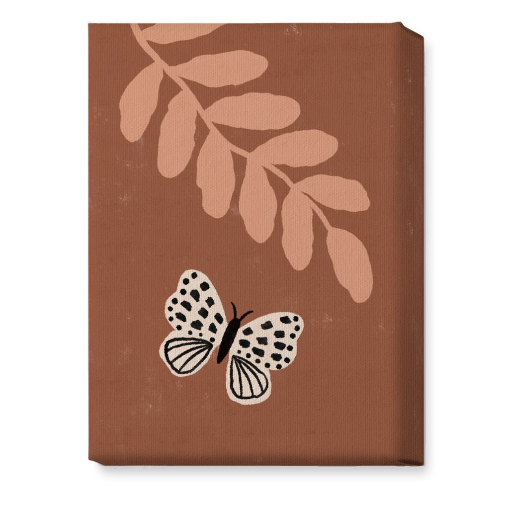 Butterfly and Leaves - Warm Wall Art, No Frame, Single piece, Canvas, 10x14, Brown