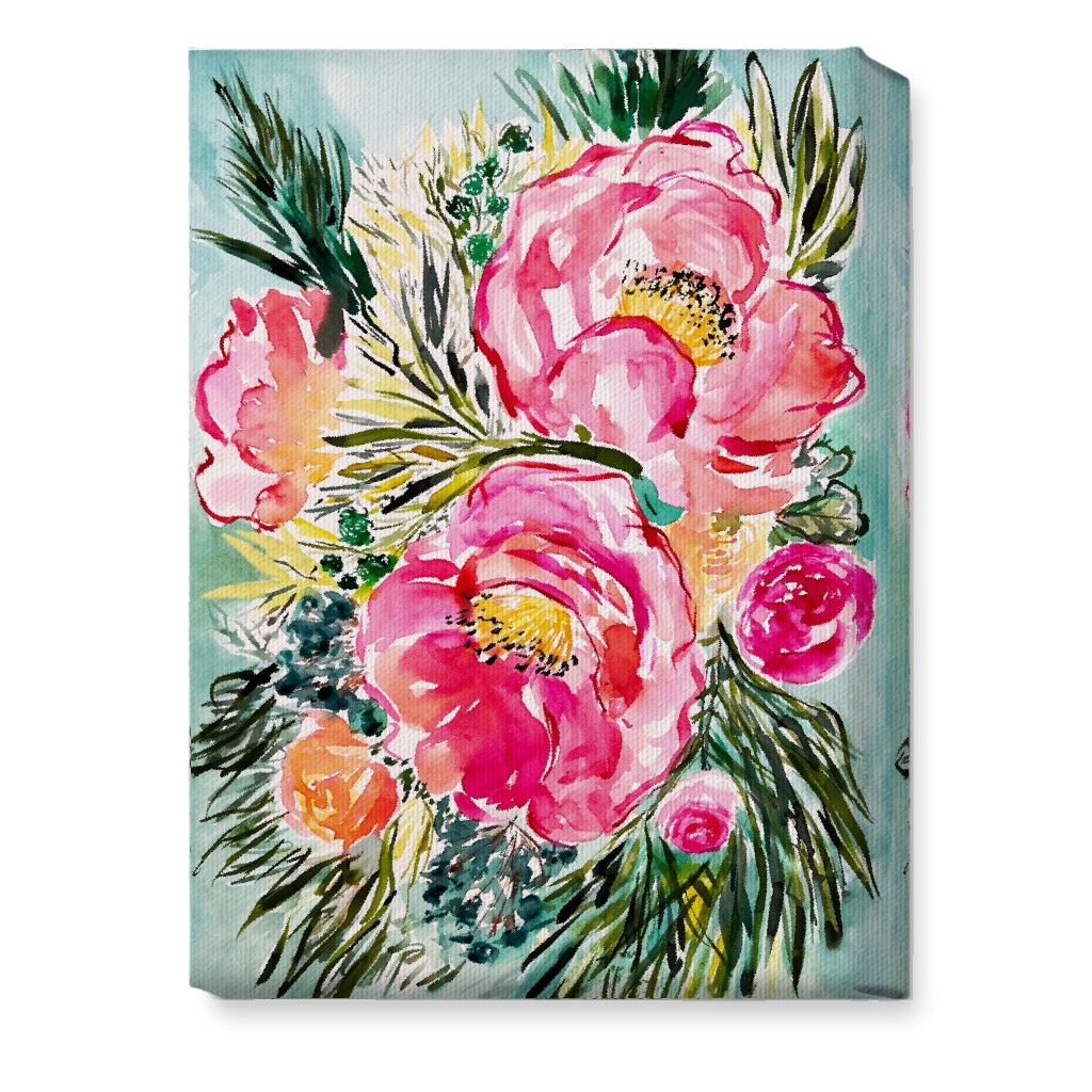 Aria Floral - Pink Wall Art, No Frame, Single piece, Canvas, 10x14, Pink