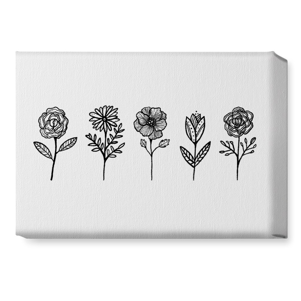 Floral Studies - Black and White Wall Art, No Frame, Single piece, Canvas, 10x14, White