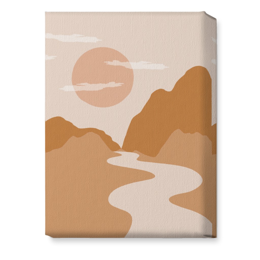 Abstract Mountain River Landscape - Neutral Wall Art, No Frame, Single piece, Canvas, 10x14, Orange, Orange