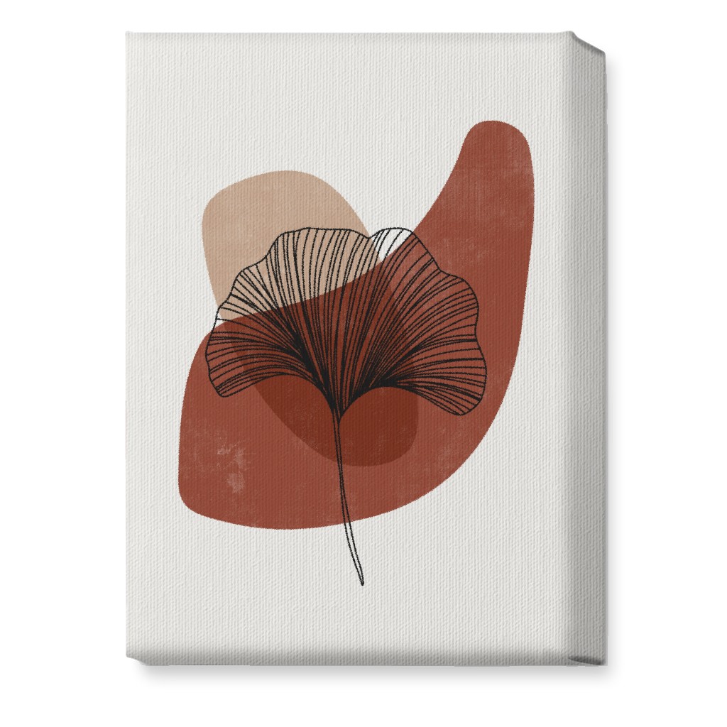 Abstract Ginko - Terracotta and Ivory Wall Art, No Frame, Single piece, Canvas, 10x14, Brown