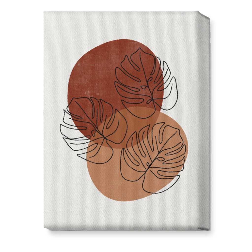 Abstract Monstera Leaves - Terracotta and Ivory Wall Art, No Frame, Single piece, Canvas, 10x14, Brown, Brown