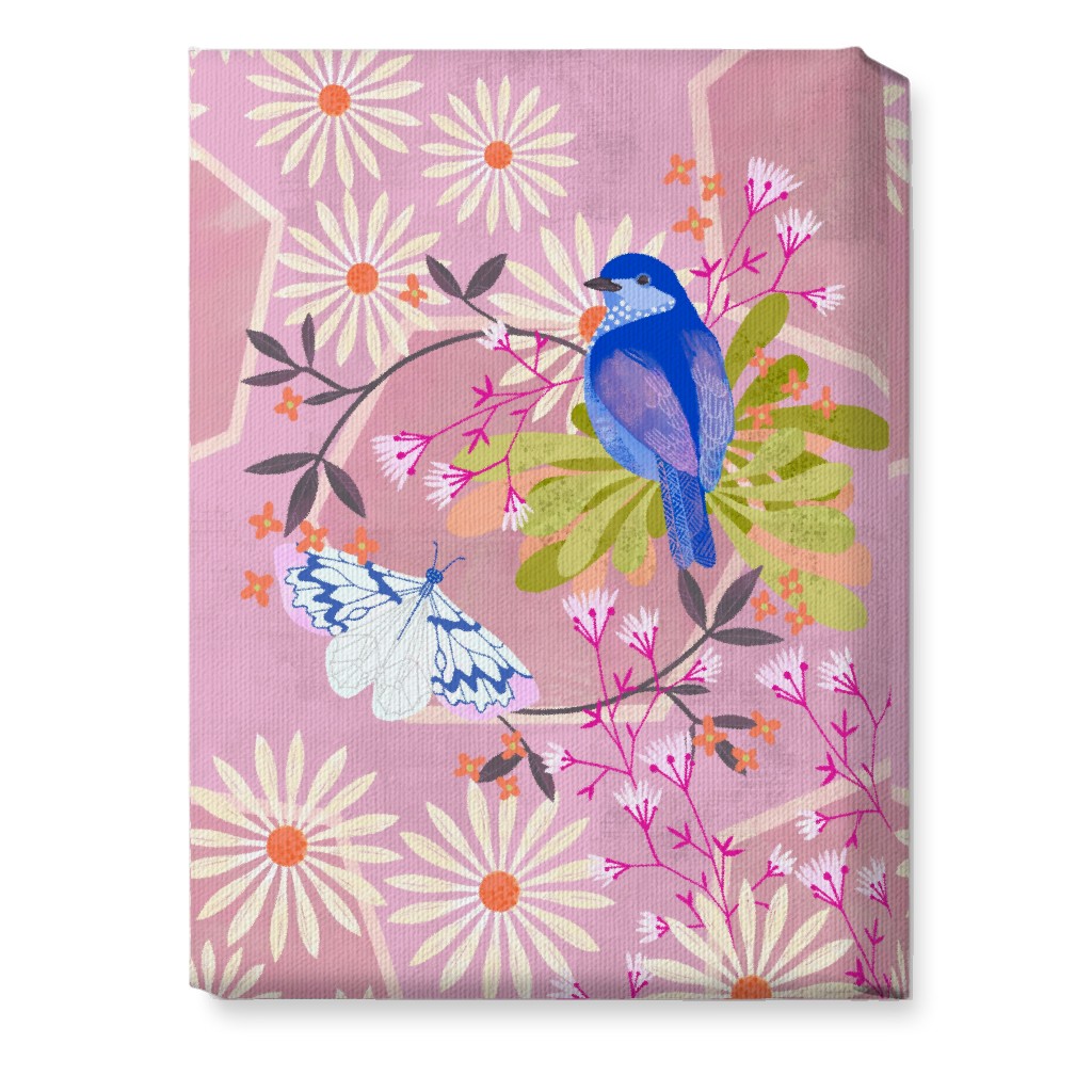 Birds and Butterfly - Pink Wall Art, No Frame, Single piece, Canvas, 10x14, Pink, Bright Pink