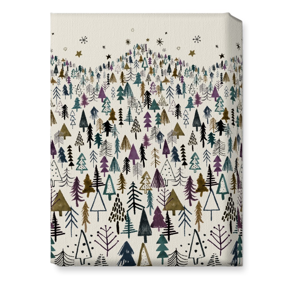 Mountain Trees in the Forest Night - Green and Brown Wall Art, No Frame, Single piece, Canvas, 10x14, Green
