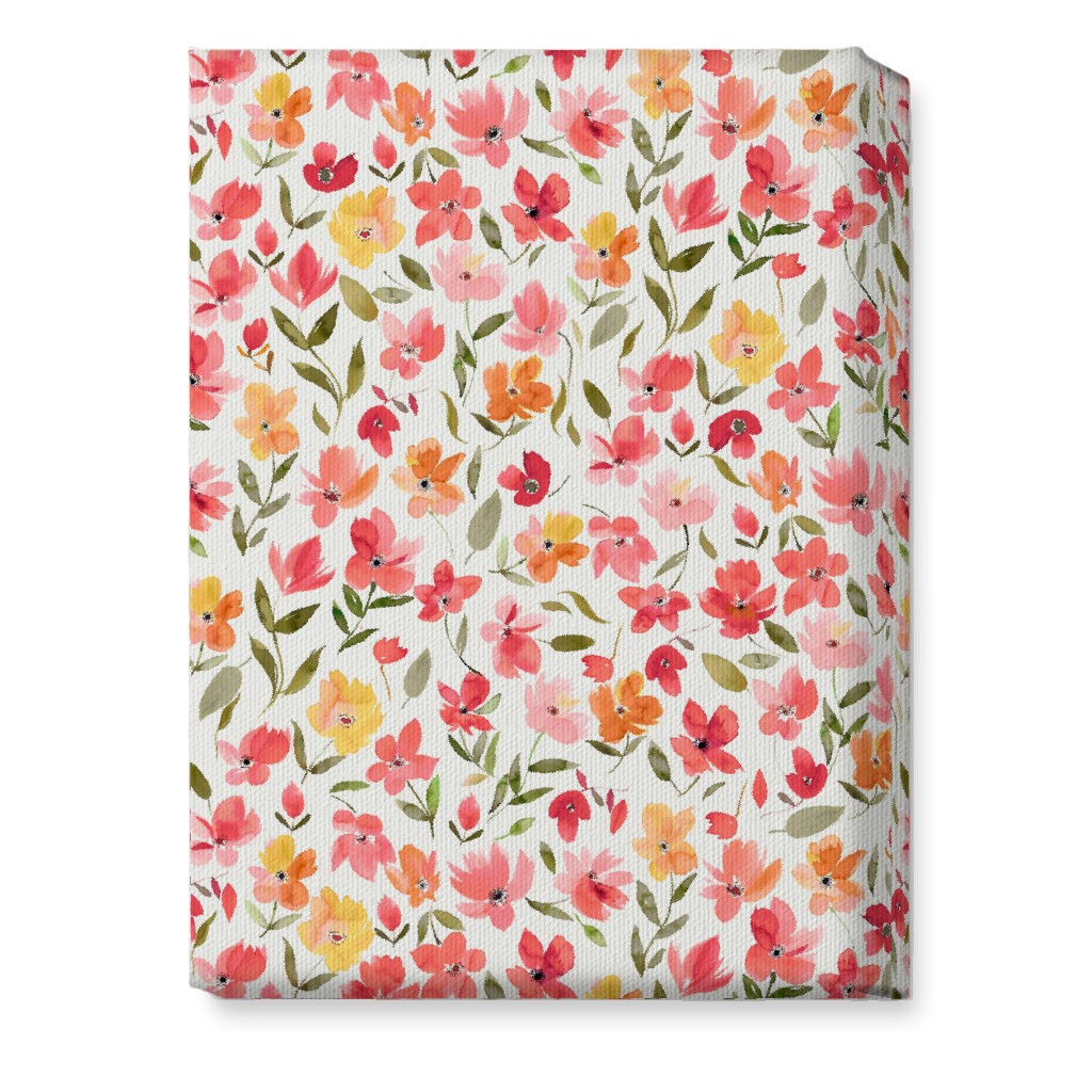 Fresh Flowers Watercolor - Pink and Yellow Wall Art, No Frame, Single piece, Canvas, 10x14, Pink, Bright Pink