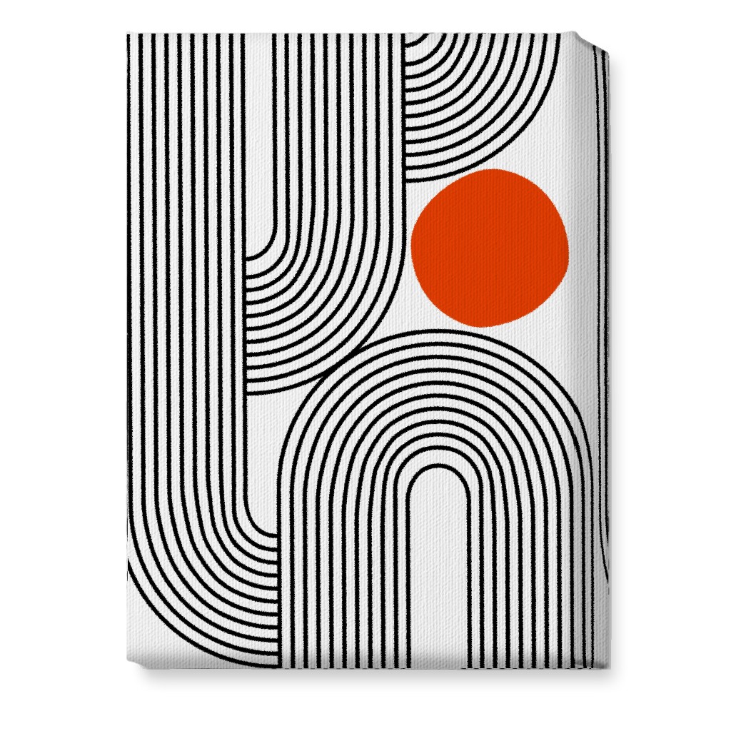 Rising Sun Minimal Geometric Lines Wall Art, No Frame, Single piece, Canvas, 10x14, Red