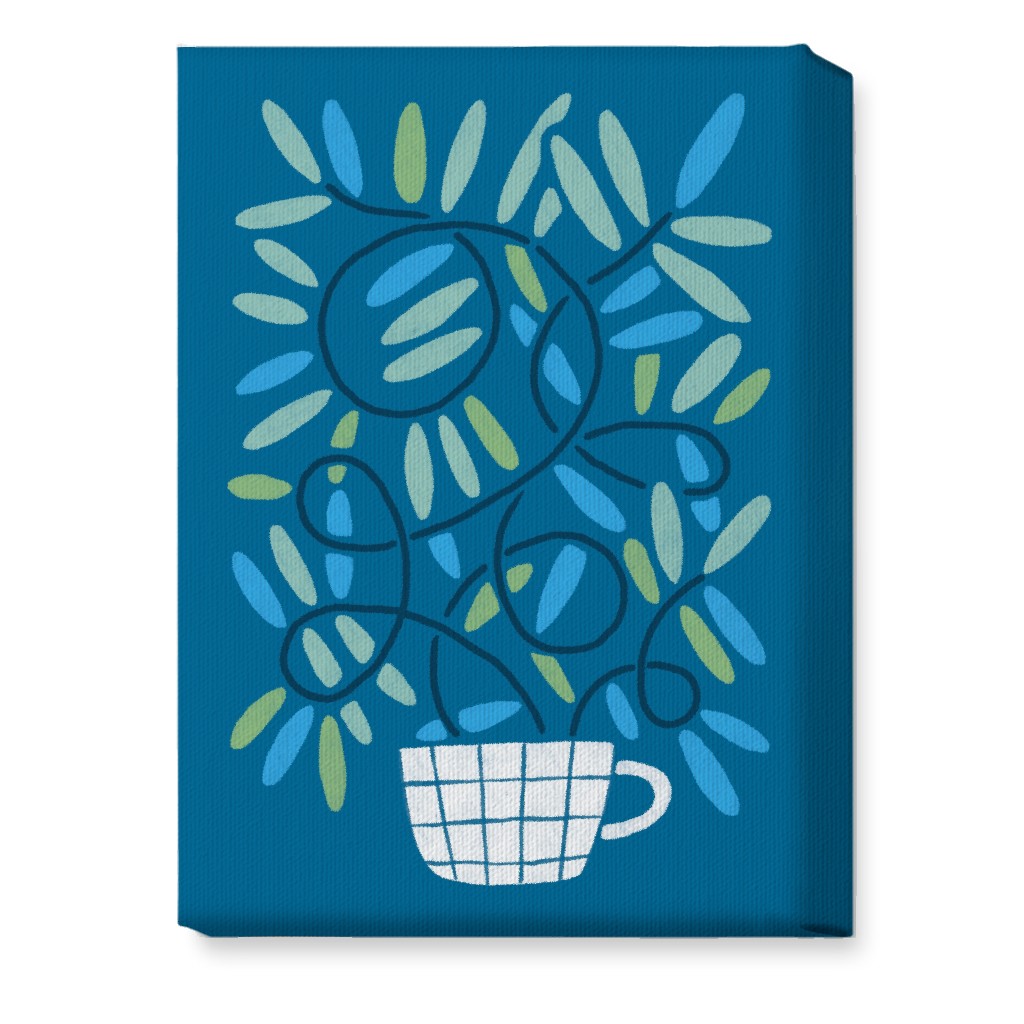 Cup and Plants Wall Art, No Frame, Single piece, Canvas, 10x14, Blue, Blue Lagoon
