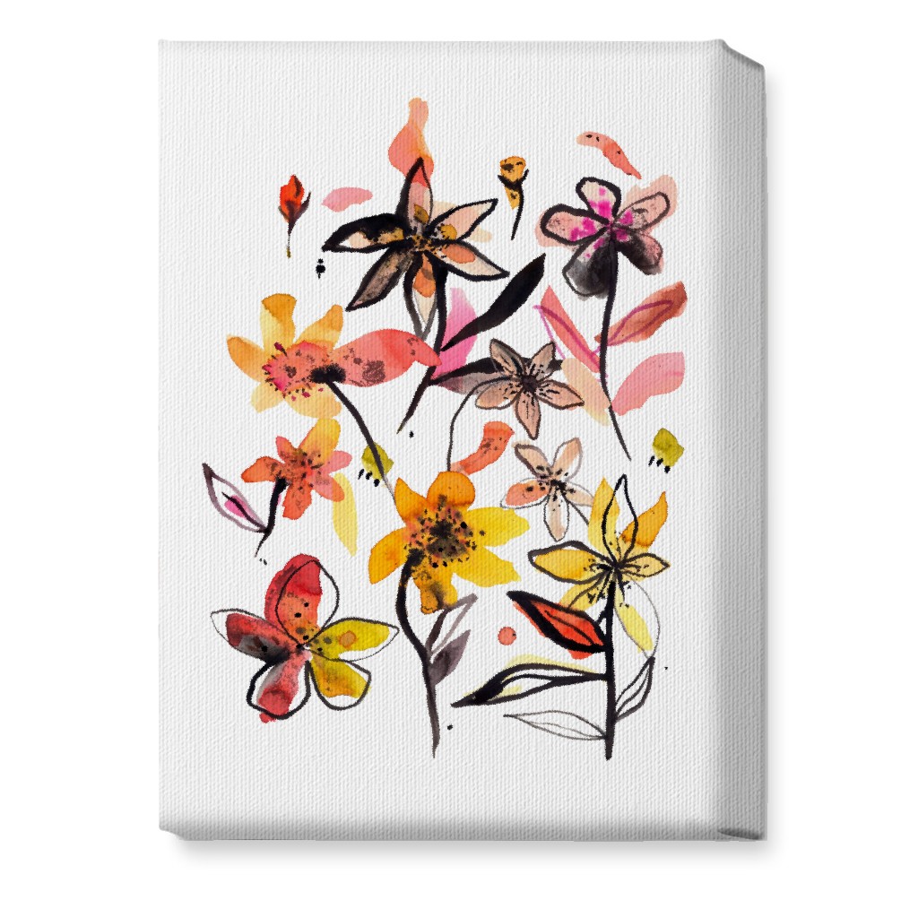 Ink Summer Floral - Pink and Yellow Wall Art, No Frame, Single piece, Canvas, 10x14, Pink