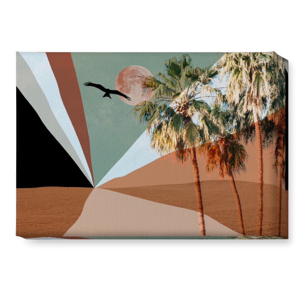 Full Moon Retro Landscape Collage - Multi Wall Art, No Frame, Single piece, Canvas, 10x14, Multicolor