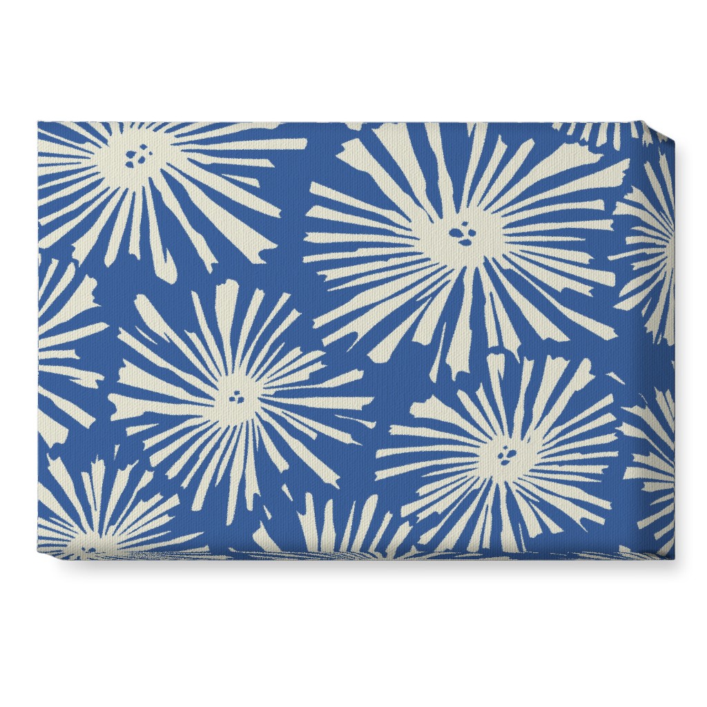 Cactus Blooms - Cream on Blue Wall Art, No Frame, Single piece, Canvas, 10x14, Blue, True Blue