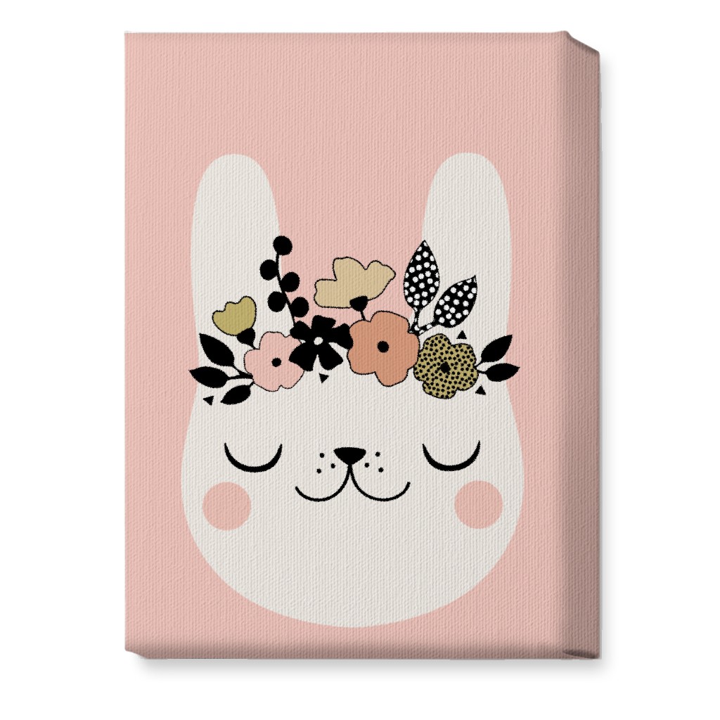 Floral Bunny - Pink Wall Art, No Frame, Single piece, Canvas, 10x14, Pink