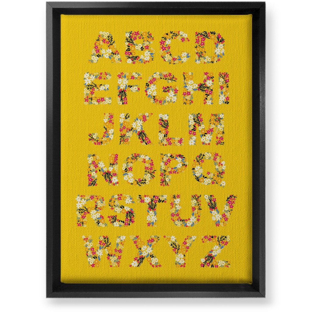 Rustic Wildflower Alphabet Wall Art, Black, Single piece, Canvas, 10x14, Yellow