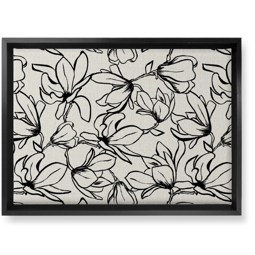 Magnolia Garden - Textured - White & Black Wall Art, Black, Single piece, Canvas, 10x14, Beige, Pearl