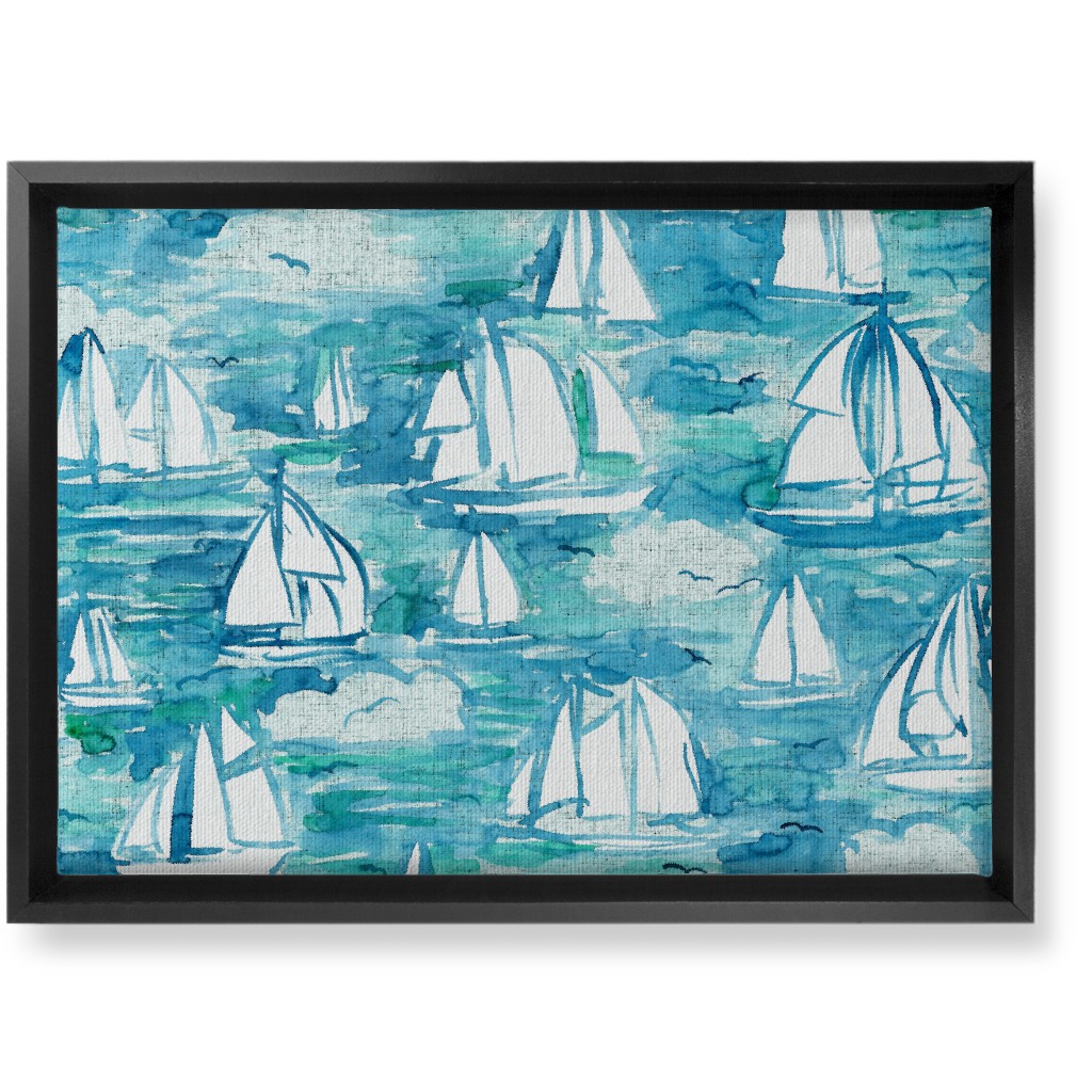 Sailboats Sailing Watercolor Loosely Painted - Blue Wall Art, Black, Single piece, Canvas, 10x14, Blue, True Blue
