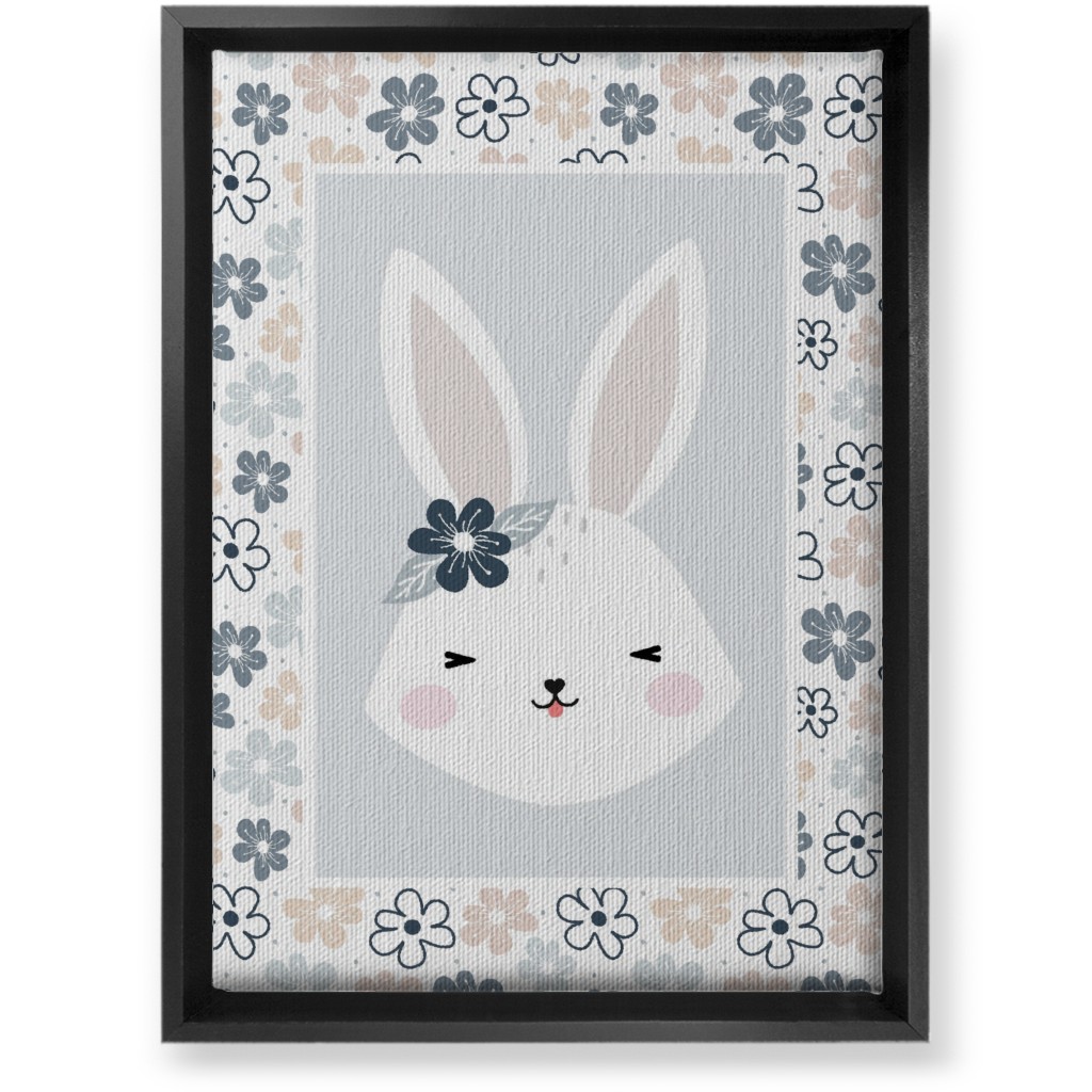 Spring Baby Girl Bunny - Neutral Soft Palette Wall Art, Black, Single piece, Canvas, 10x14, Blue