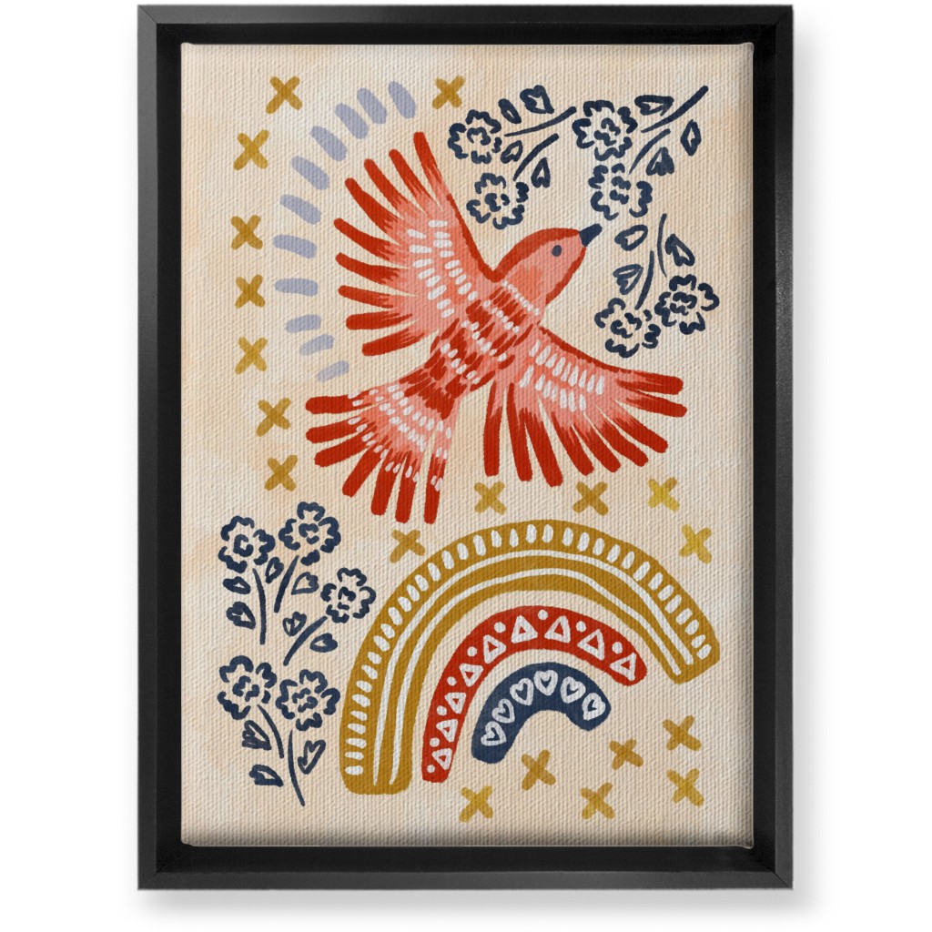 Bird, Rainbow, Flower, Spring Wall Art Wall Art, Black, Single piece, Canvas, 10x14, Multicolor