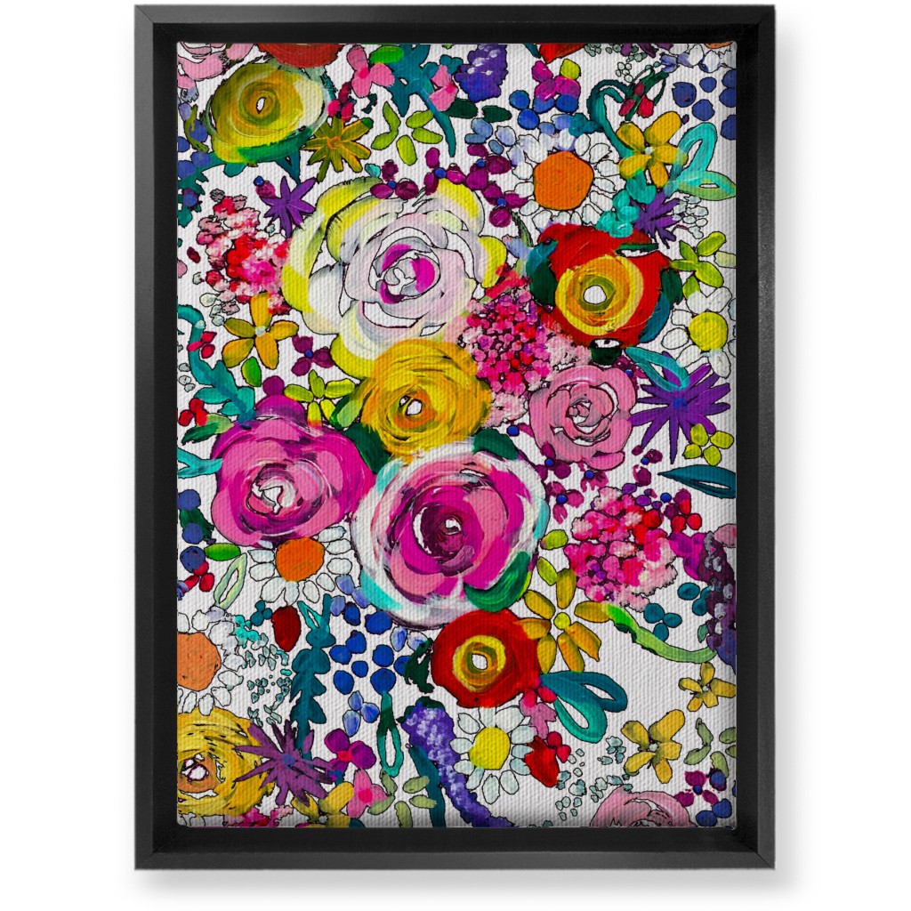 Les Fleurs Floral Painting Wall Art, Black, Single piece, Canvas, 10x14, Multicolor