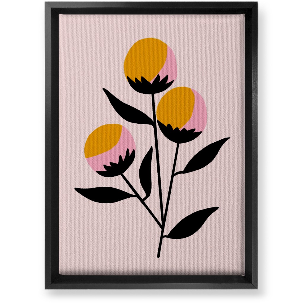 Cotton Candy Flowers - Pink and Orange Wall Art, Black, Single piece, Canvas, 10x14, Multicolor