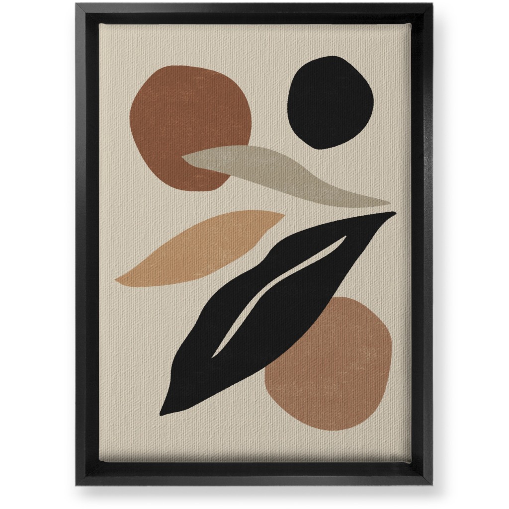 Abstract Shape and Leaf Collage - Neutral Wall Art, Black, Single piece, Canvas, 10x14, Beige