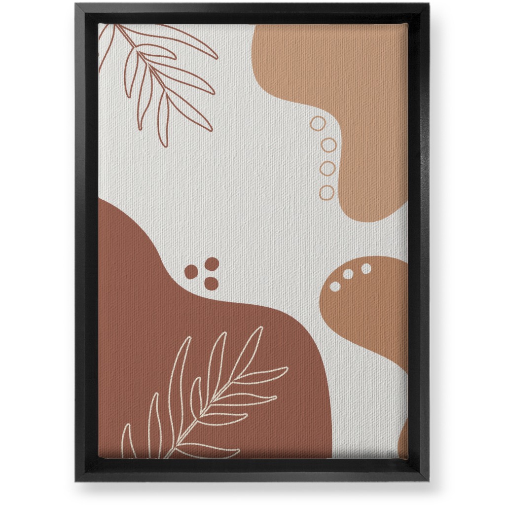 Abstract Shapes and Fern Leaves - Earth Tones Wall Art, Black, Single piece, Canvas, 10x14, Orange, Orange