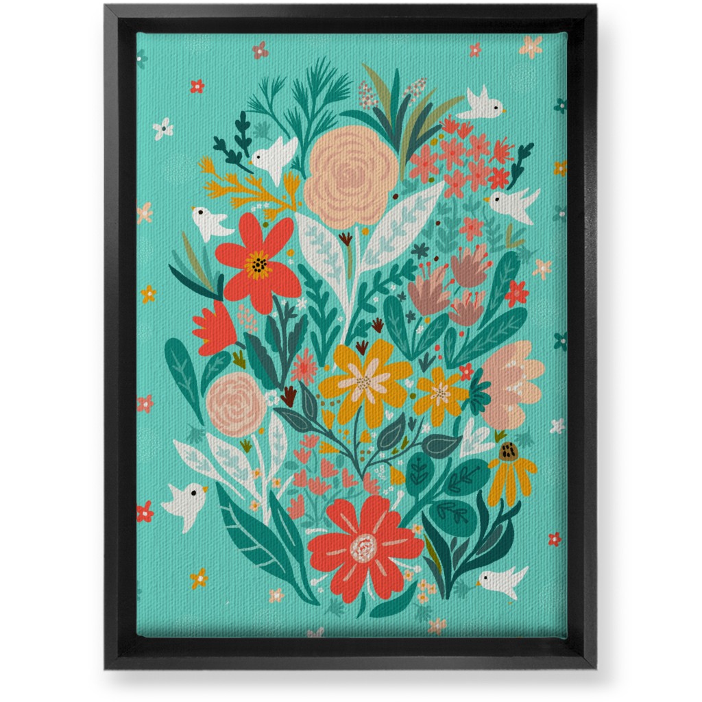 Floral Days - Multi on Blue Wall Art, Black, Single piece, Canvas, 10x14, Multicolor