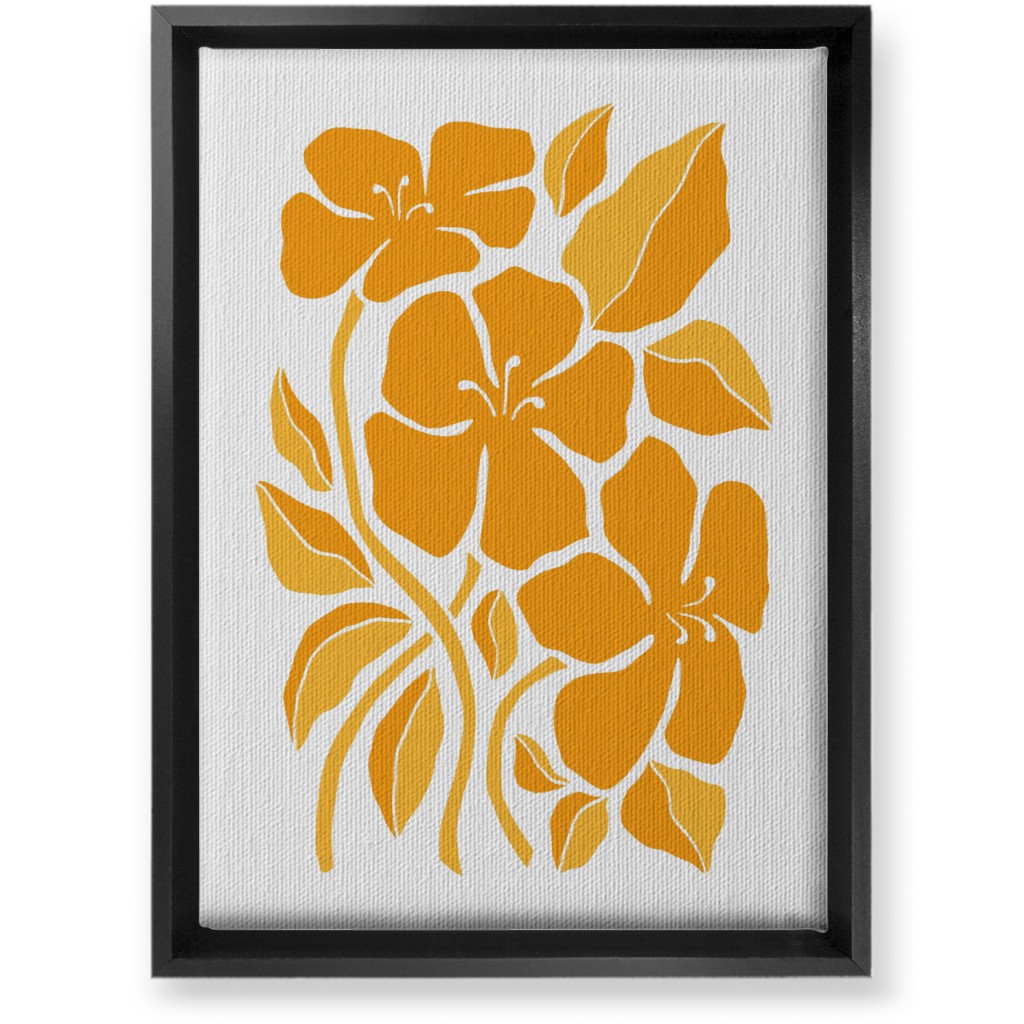 Minimalist Block Hibiscus Floral - Yellow Wall Art, Black, Single piece, Canvas, 10x14, Orange, Orange