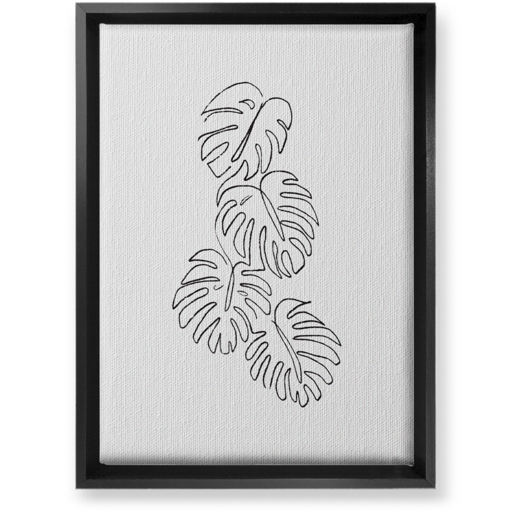 Monstera Leaf Line Art - Black and White Wall Art, Black, Single piece, Canvas, 10x14, White