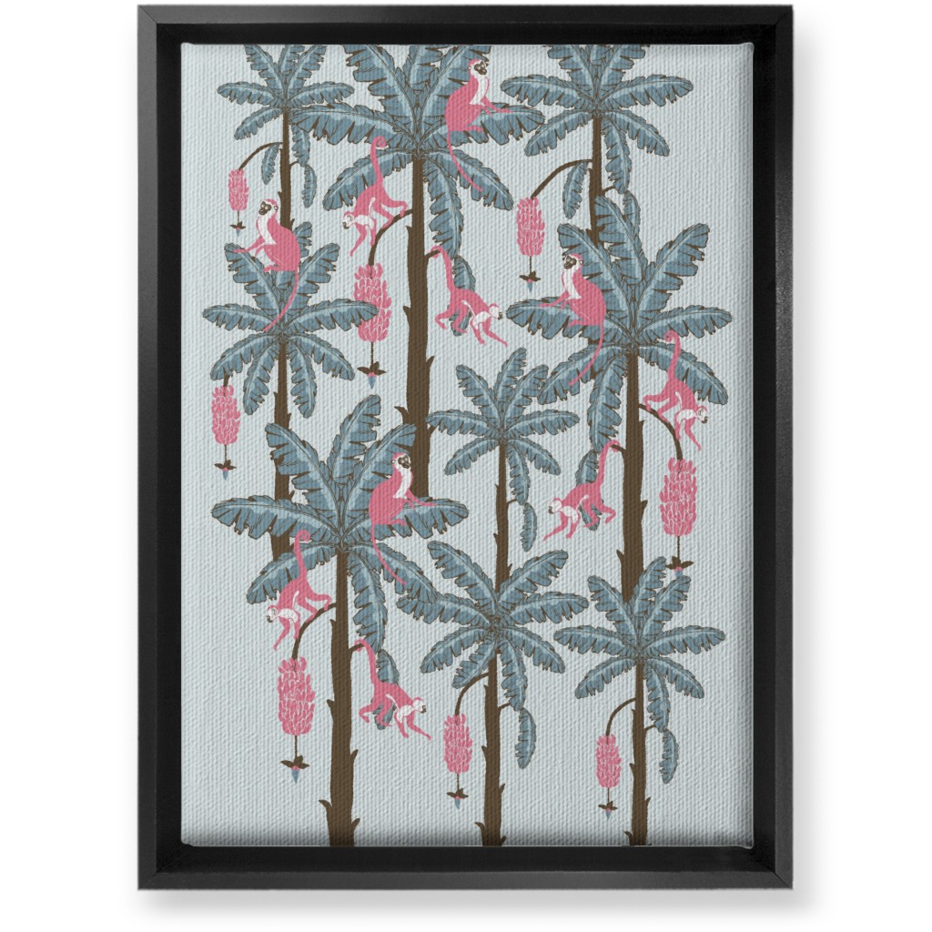 Monkey and Banana Trees - Blue and Pink Wall Art, Black, Single piece, Canvas, 10x14, Blue