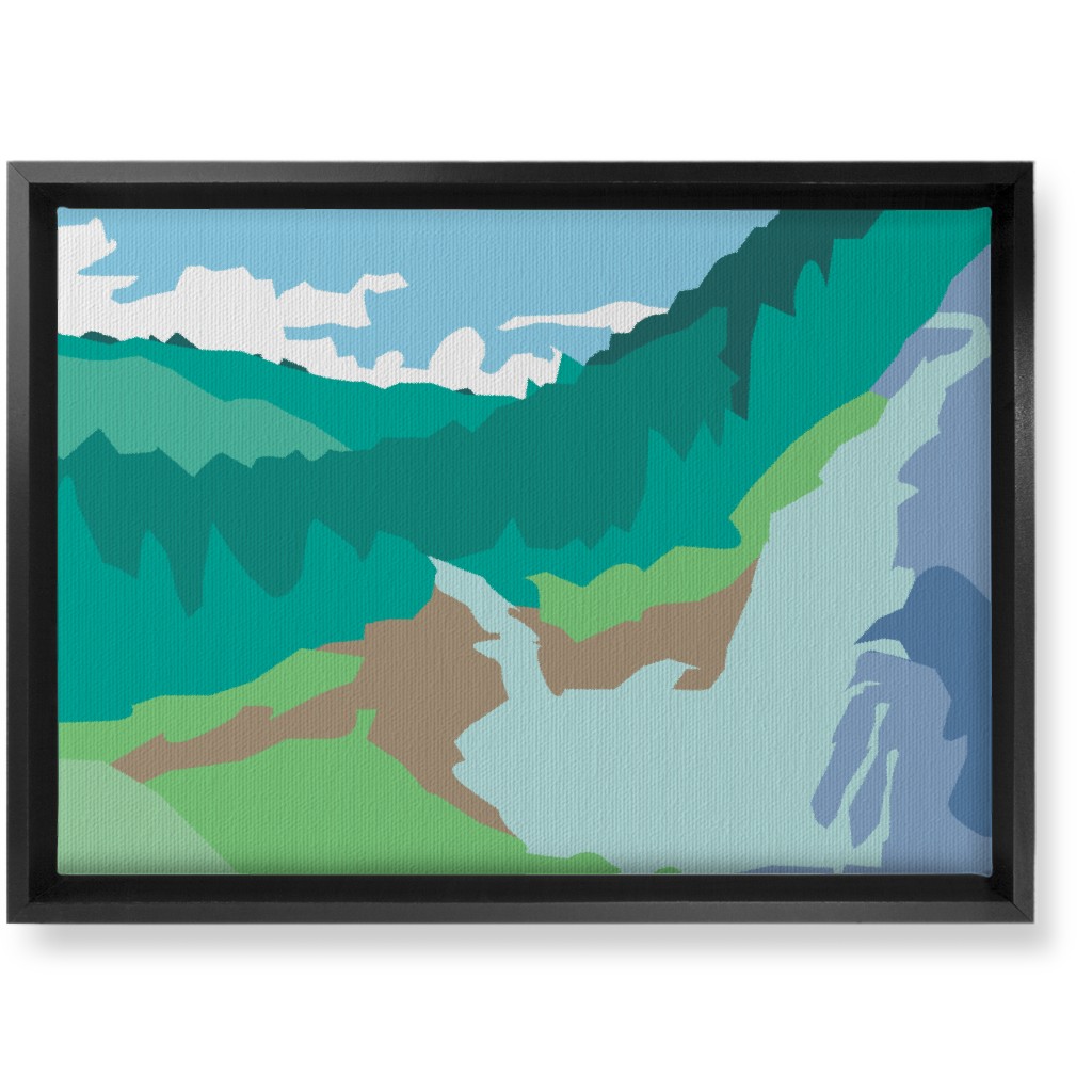 Minimalist Valley Forest Waterfall - Green and Blue Wall Art, Black, Single piece, Canvas, 10x14, Green, Classic Green