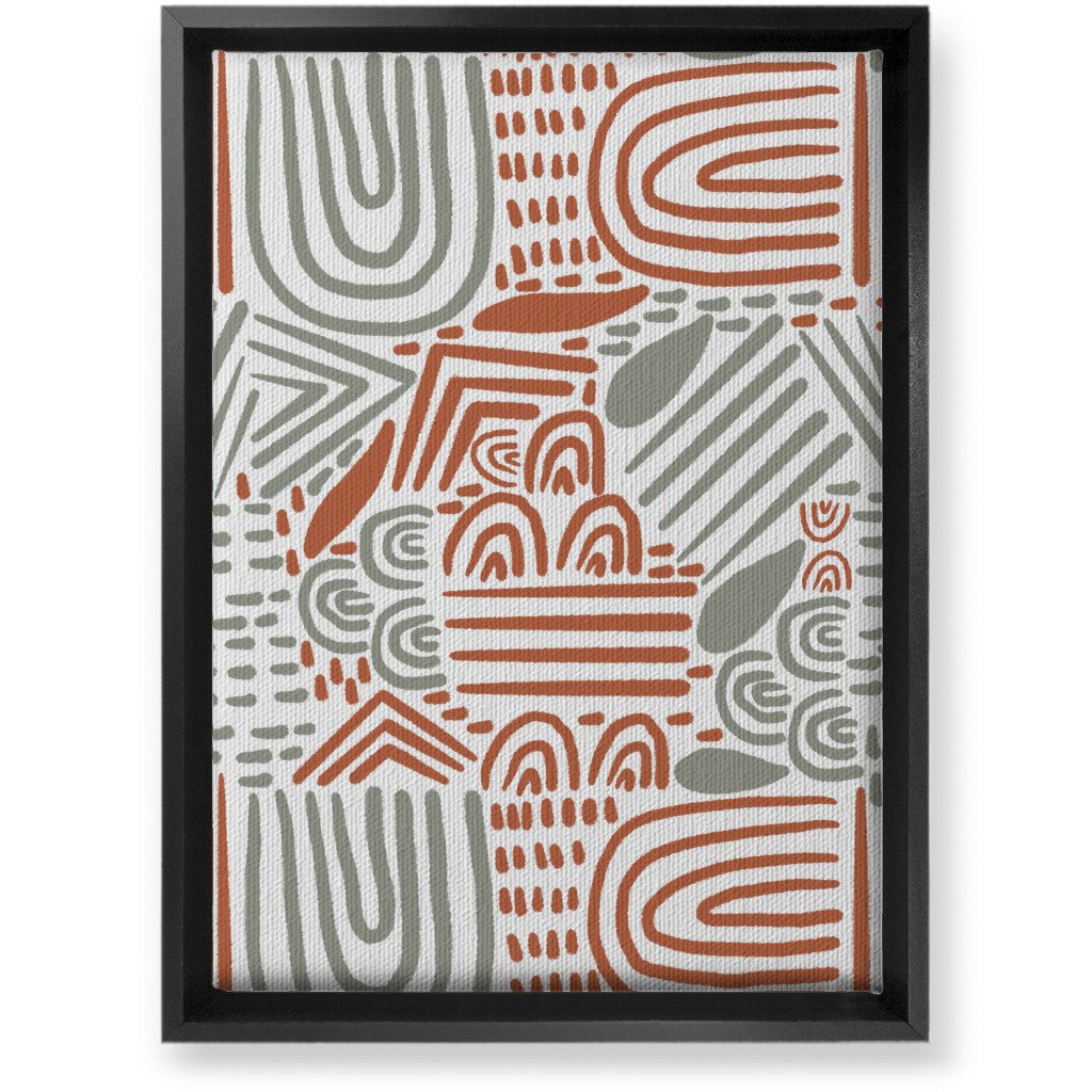 Modern Boho Abstract Shapes - Gray and Terracotta Wall Art, Black, Single piece, Canvas, 10x14, Orange, Orange