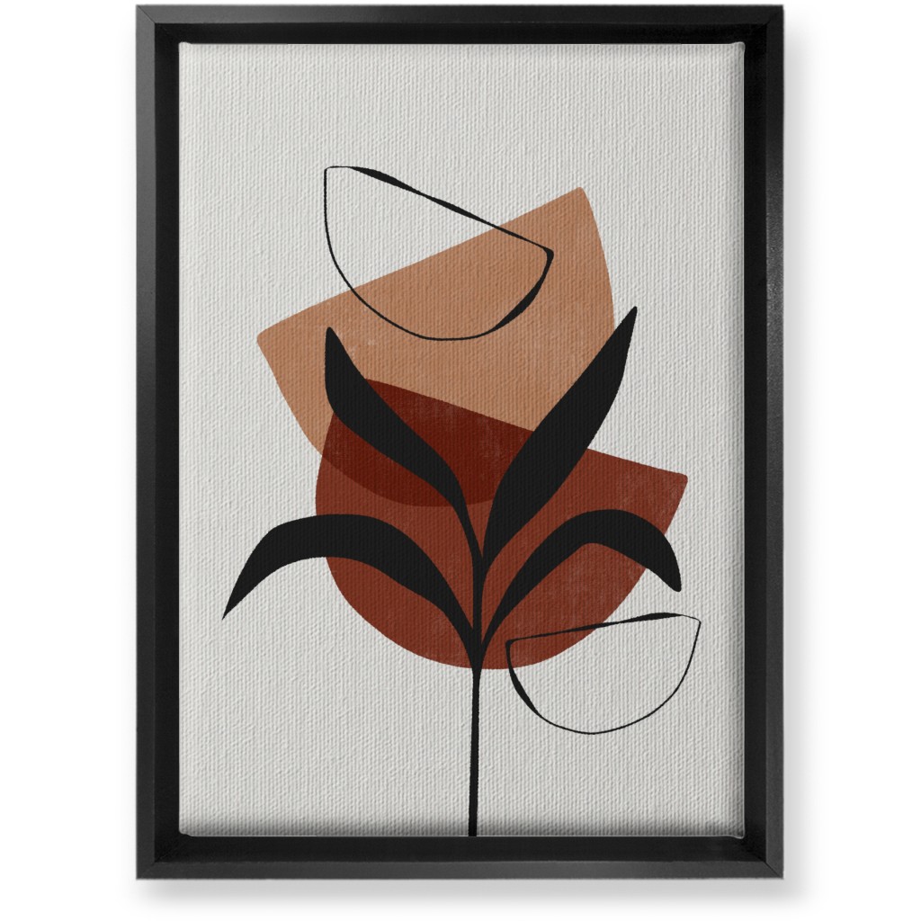 Abstract Leaf Silhouette - Terracotta and Ivory Wall Art, Black, Single piece, Canvas, 10x14, Brown