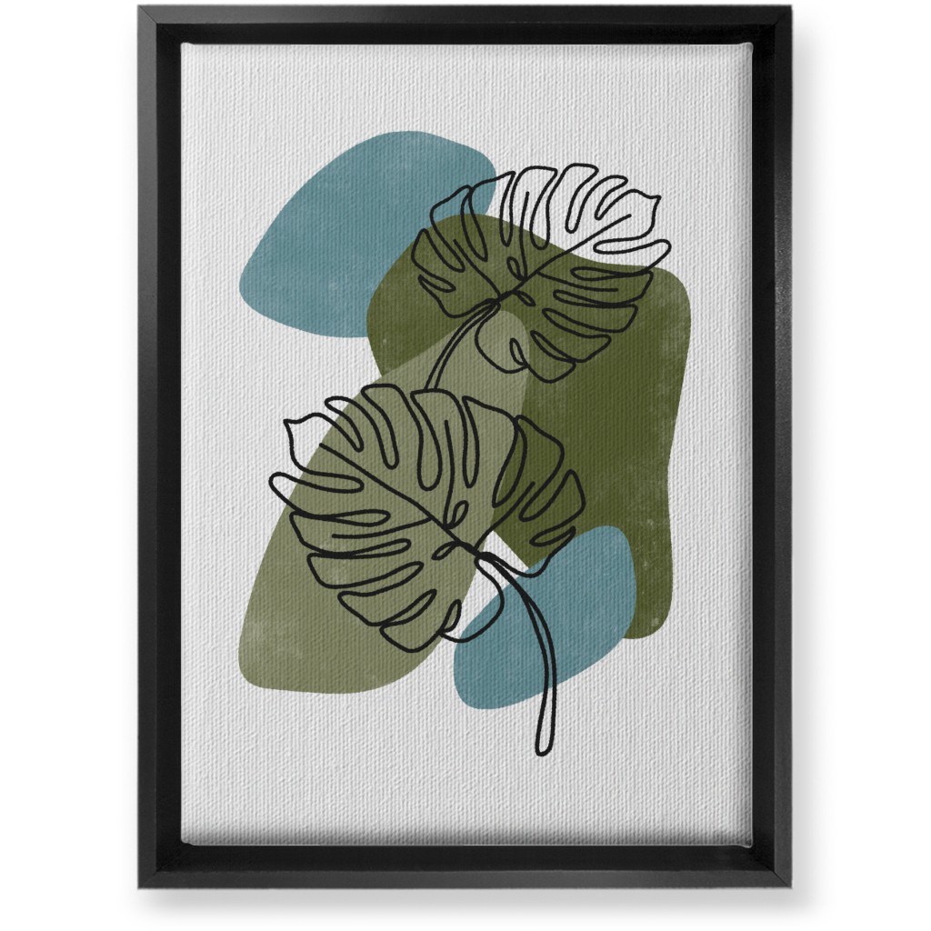 Abstract Monstera Leaves - Green and Blue Wall Art, Black, Single piece, Canvas, 10x14, Green