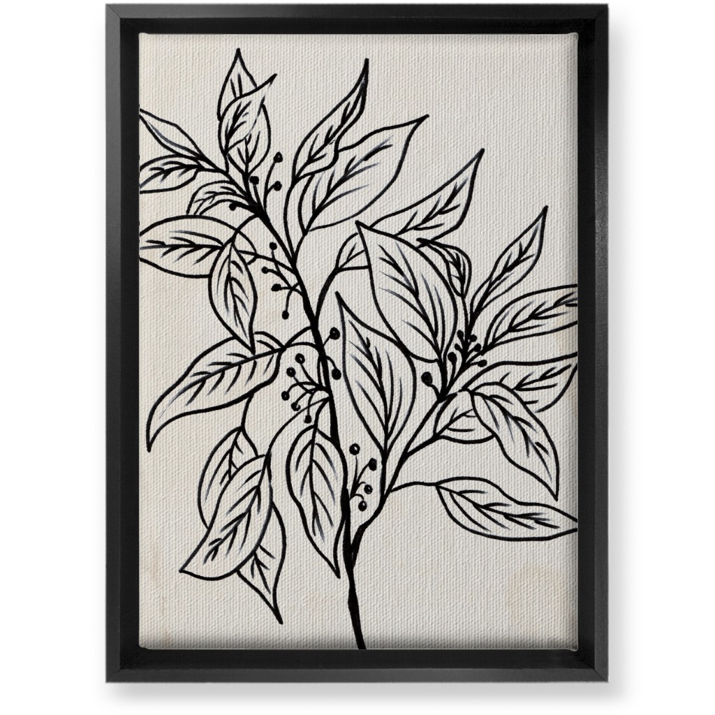 Vintage Branch With Leaves Sketch - Beige and Black Wall Art, Black, Single piece, Canvas, 10x14, Beige