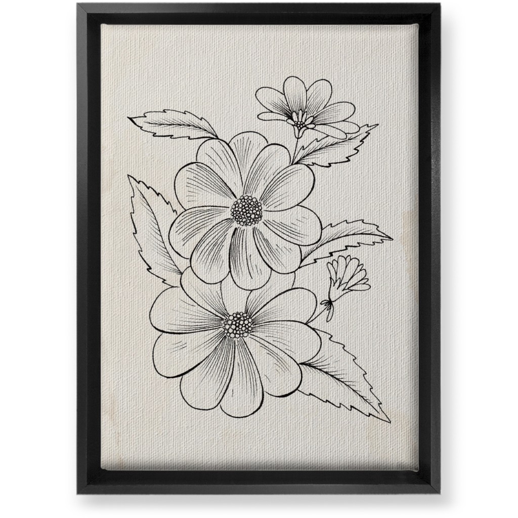 Vintage Flower Sketch - Beige and Black Wall Art, Black, Single piece, Canvas, 10x14, Beige