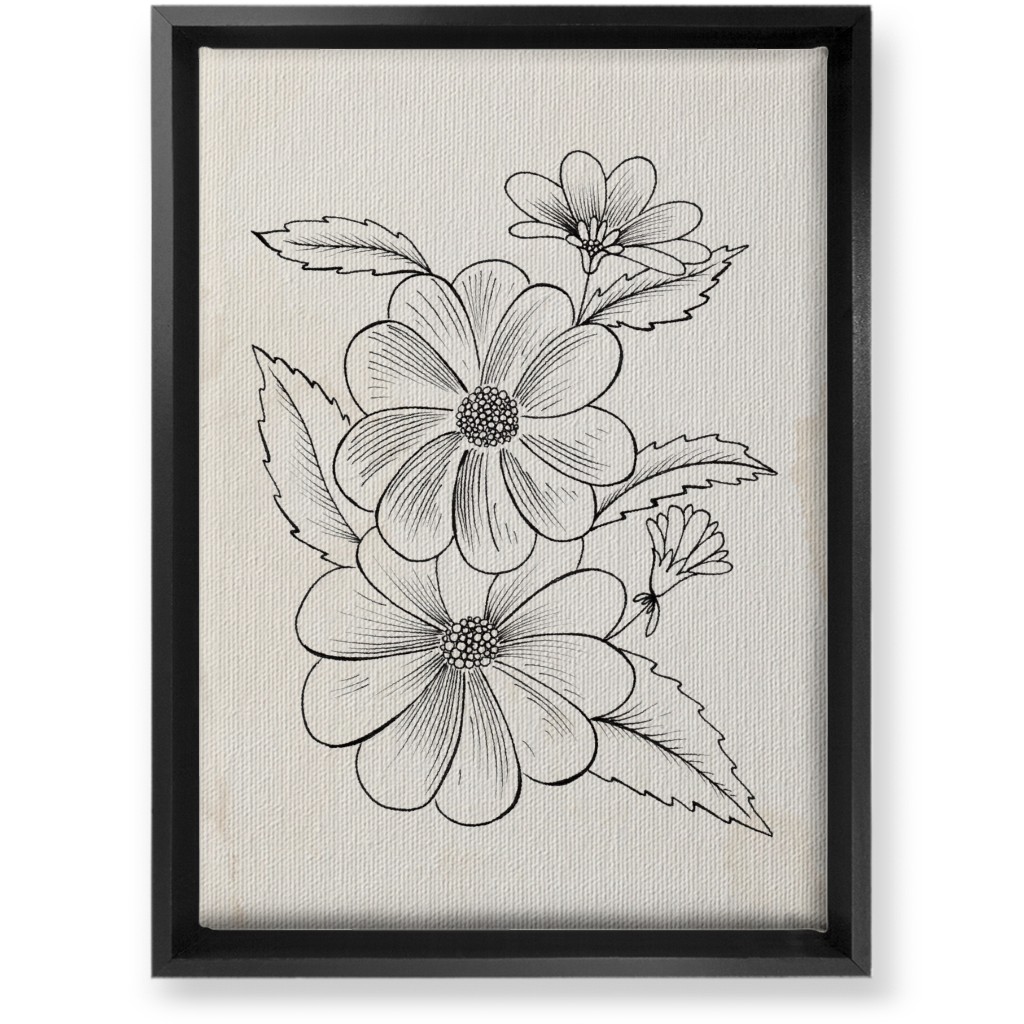 Vintage Flower Sketch - Beige and Black Wall Art, Black, Single piece, Canvas, 10x14, Beige, Pearl