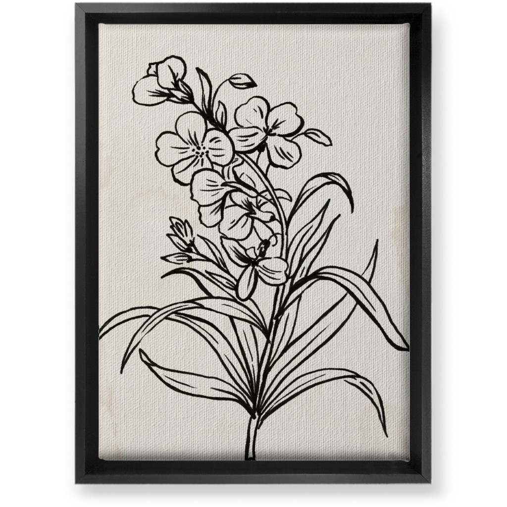 Vintage Wallflower Sketch - Beige and Black Wall Art, Black, Single piece, Canvas, 10x14, Beige