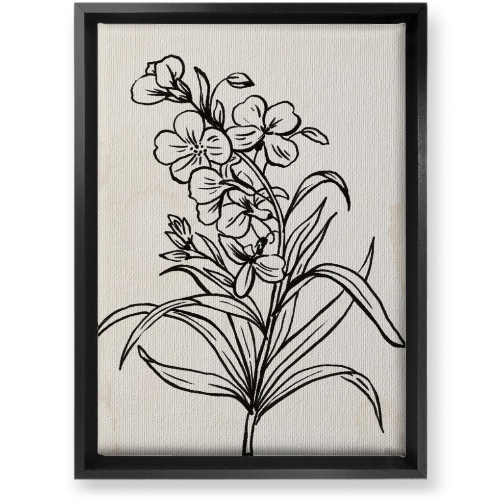 Vintage Wallflower Sketch - Beige and Black Wall Art, Black, Single piece, Canvas, 10x14, Beige, Pearl
