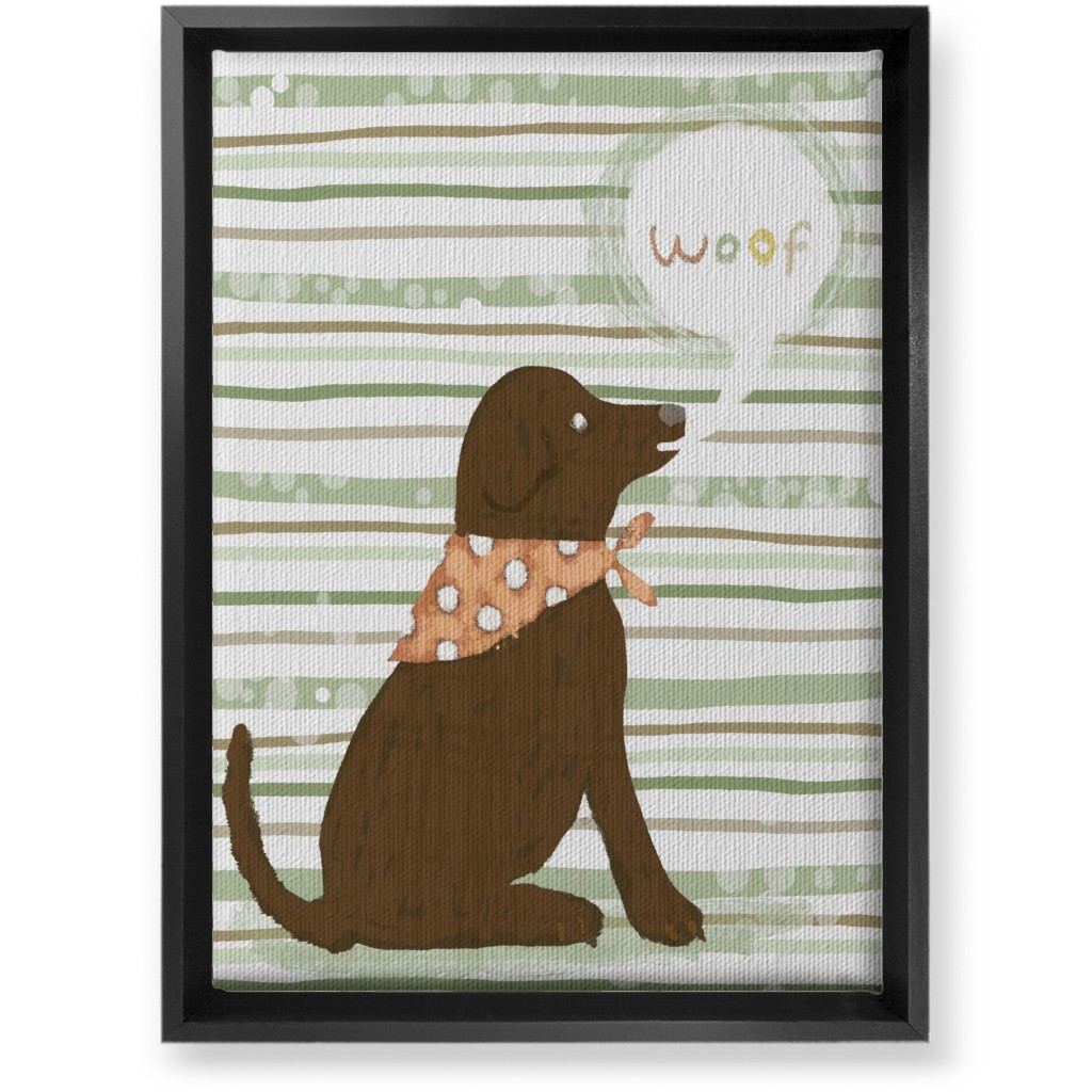 Woof, Dog - Brown and Green Wall Art, Black, Single piece, Canvas, 10x14, Green